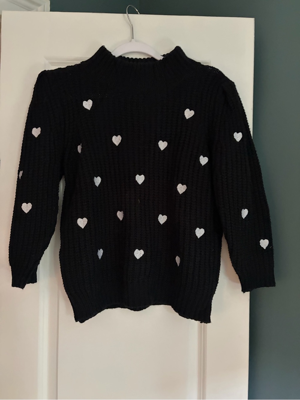 Anthropologie Black Knit Sweater with White Heart Motif
